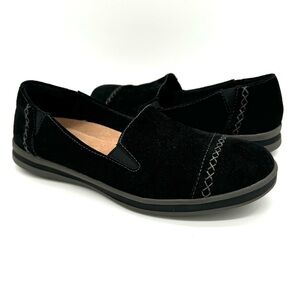 Earth Origins Black Suede Slip On Comfort loafers - Britt